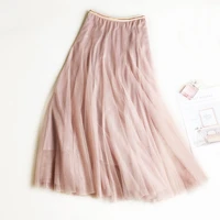wasteheart pink women skirt high waist ball gown beading ankle length skirt mesh chiffon clothing all match empire sweet
