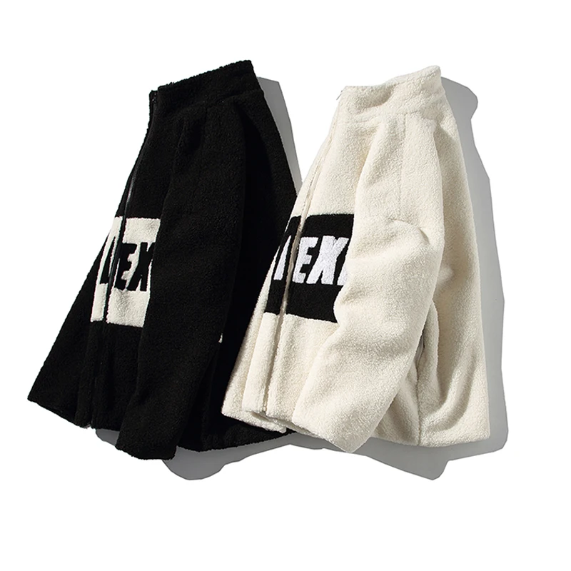 Winter Padded Fleece Jackets for Men Fashion Trends Patchwork Clothing Teen Plus Size Letter Print Coats Stand Collar Streetwear