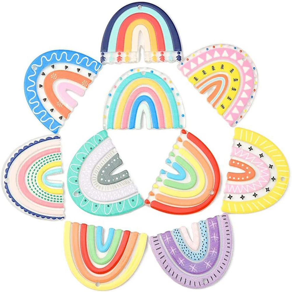 20Pcs/Set Translucent Cartoon Rainbow Acrylic Fun Pendant With Hole DIY Handmade Jewelry Earrings Key Chain Accessories