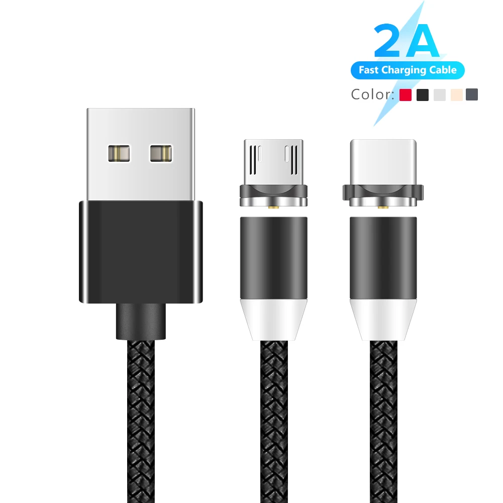 

5 шт. Магнитный зарядный кабель 1 м 2 м Micro USB Type C кабель, магнитное зарядное устройство для Samsung XiaoMi Redmi Phone 2A, кабель быстрой зарядки