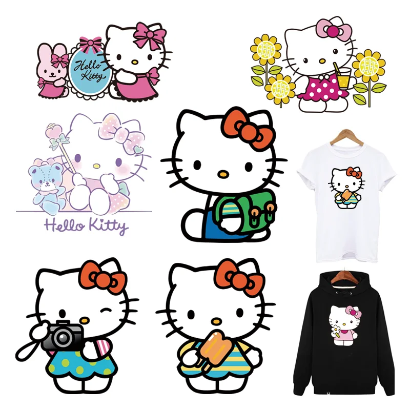 Термонаклейки Hello Kitty детские термоклейкие аппликации в полоску