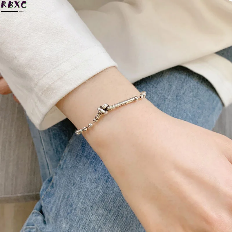 

RBXC 925 silver simple Knot Bracelet Female Minority cool temperament personality Student Korean hand jewelry