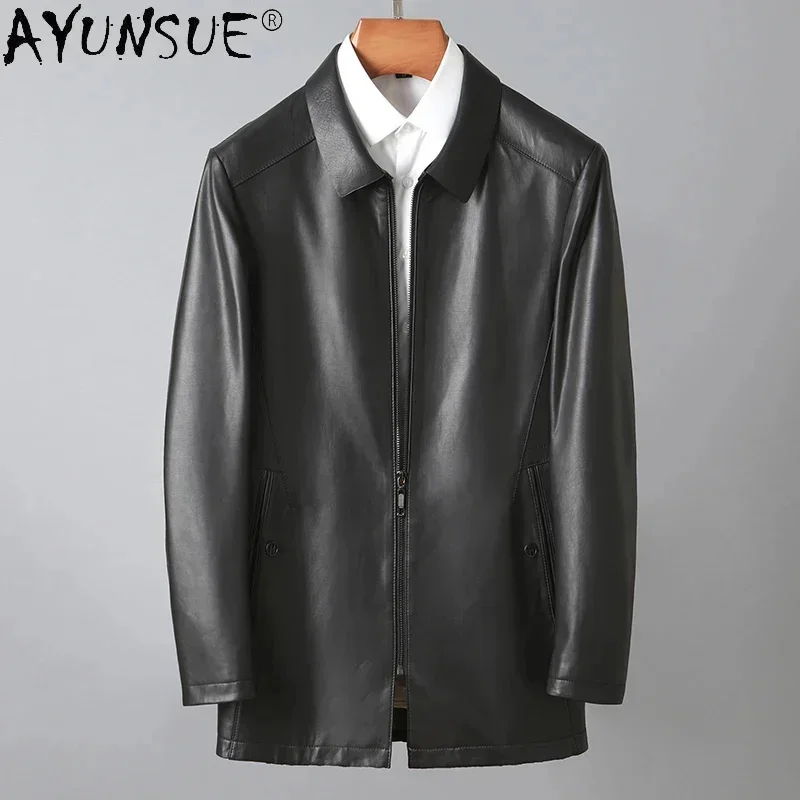 AYUNSUE 2025 Новая Осенняя куртка из натуральной кожи Мужская Корейская модель зимняя