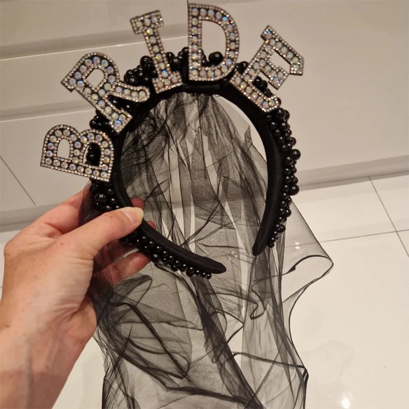 Готическая Черная жемчужная Корона невесты ручной работы с вуалью октября
