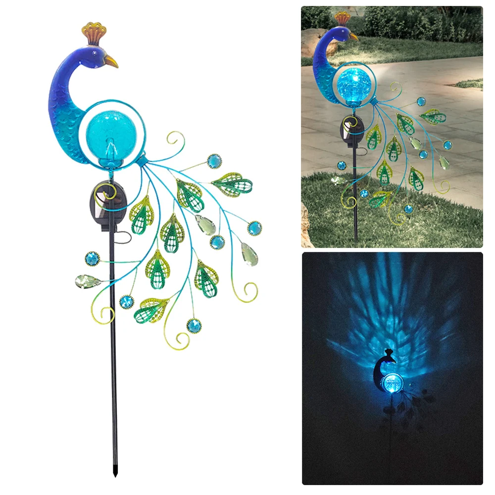 Peacock Solar Light with Rain Gauge Lawn Lamp Vintage Solar Powered Peacock Shape Greensward Lamp for Decoration New