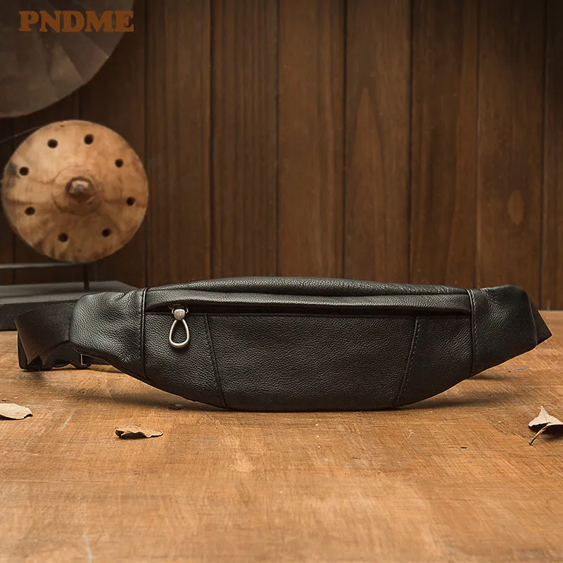 Casual natural genuine leather stitching design men's small chest bag outdoor daily waist pack fashion shoulder messenger bag