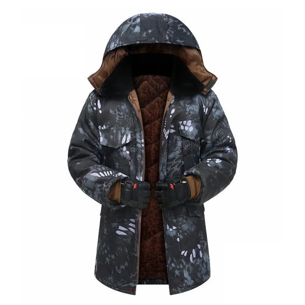 

Модная Рабочая защитная куртка с принтом и плюшевой подкладкой, Мужское пальто, утепленная ветрозащитная куртка