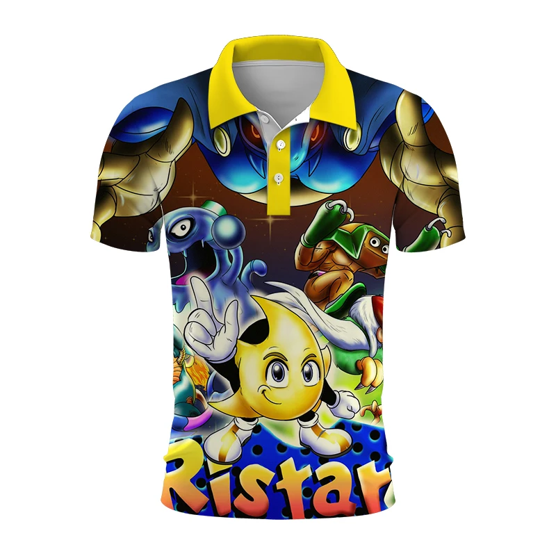 

Мужская летняя футболка-поло с 3D-принтом, Повседневная футболка оверсайз с коротким рукавом и японским аниме ристаром, 2023