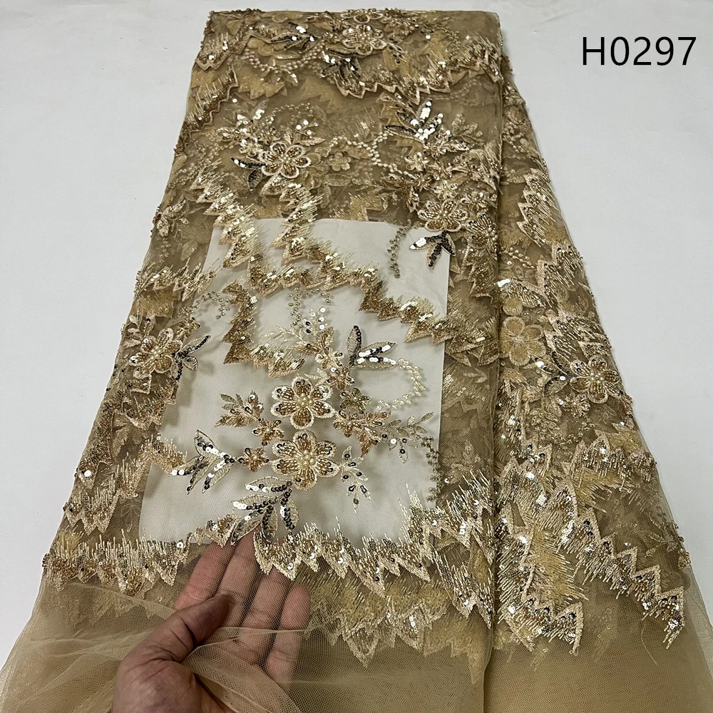 

2023 Высококачественная африканская Нигерия Тюль кружевная ткань Блестки французская вышивка свадебное платье бусины камни гипюр 5 ярдов