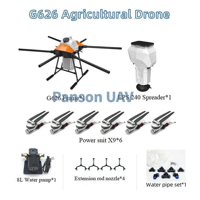 

NEW EFT G626 6 Axis 26L 25KG Agricultural Spray Drone 5L 8L Pump VD32 T12 H12 K++ K3A with Hobbywing X9 Power System Kit