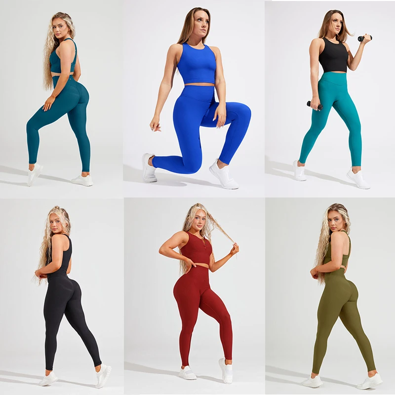 Buffbunny Women's Fitness Ribbed Leggings Sport Legging Ladies High Waist Yoga Tights Workout Pants Casual Gym Wear Large Size