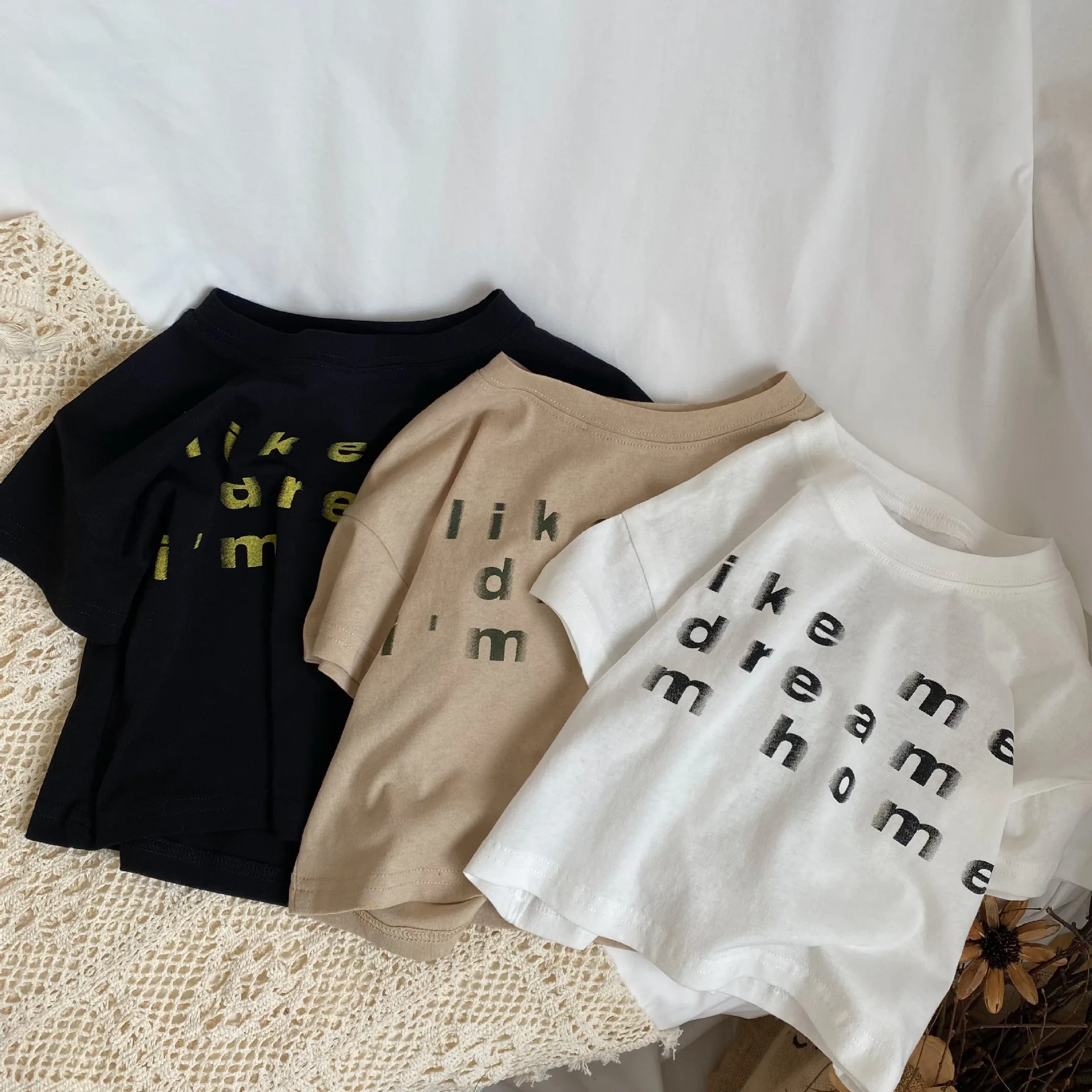 

Summer New Retro Children Letter Print Short Sleeves T-shirt Boy Infant All-match Loose Sports Tops Kid Girl Cotton Casual Tees