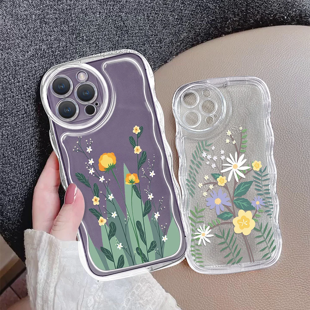 

Flower Transparent Case for Iphone 14Pro 13 12 Mini 11 Pro Max Wavy Edge Cover Protection Shell for Iphone 14 Plus Fundas