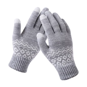 Winter Warm Thick Touch Screen Gloves Women's Patchwork Knitted Gloves Mittens For Mobile Phone Tablet Pad
