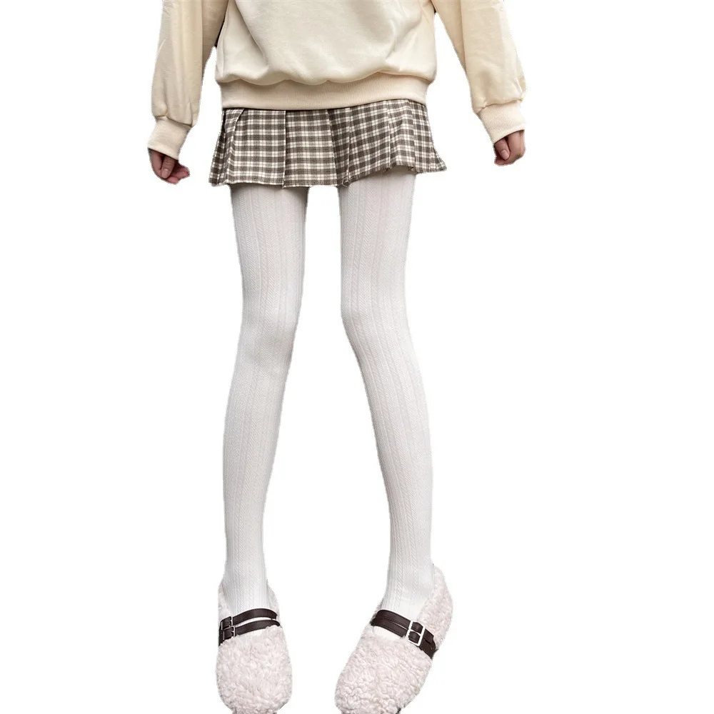 Lolita Milk White Cotton Tights Winter Pantyhose Woman Warm  Vertical Striped Twist Pantyhose Japanese Sweet Pantyhose For Girls