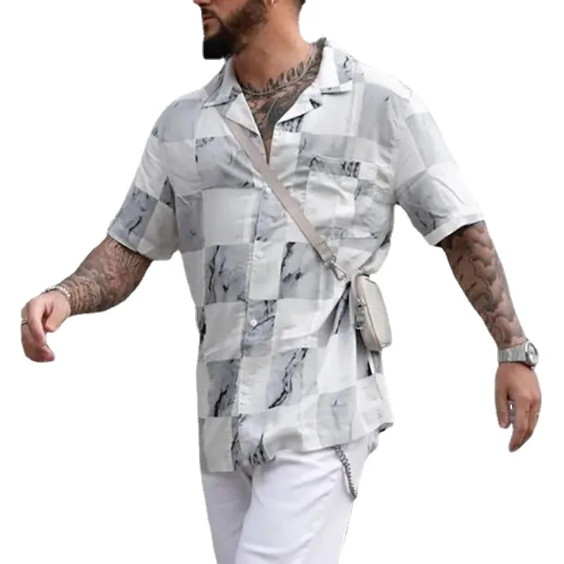 Men Short Sleeve Hawaiian Shirt Men Loose Digital Printing Shirt Casual Single Breasted Turn-down Collar Beach Vacation Shirt