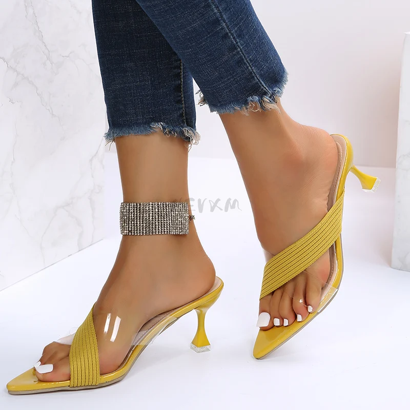 

Summer New Women's Sandals Fashion Stiletto Transparent Cross Strap Sandals and Slippers Women Casual High Heels PVC Slppers