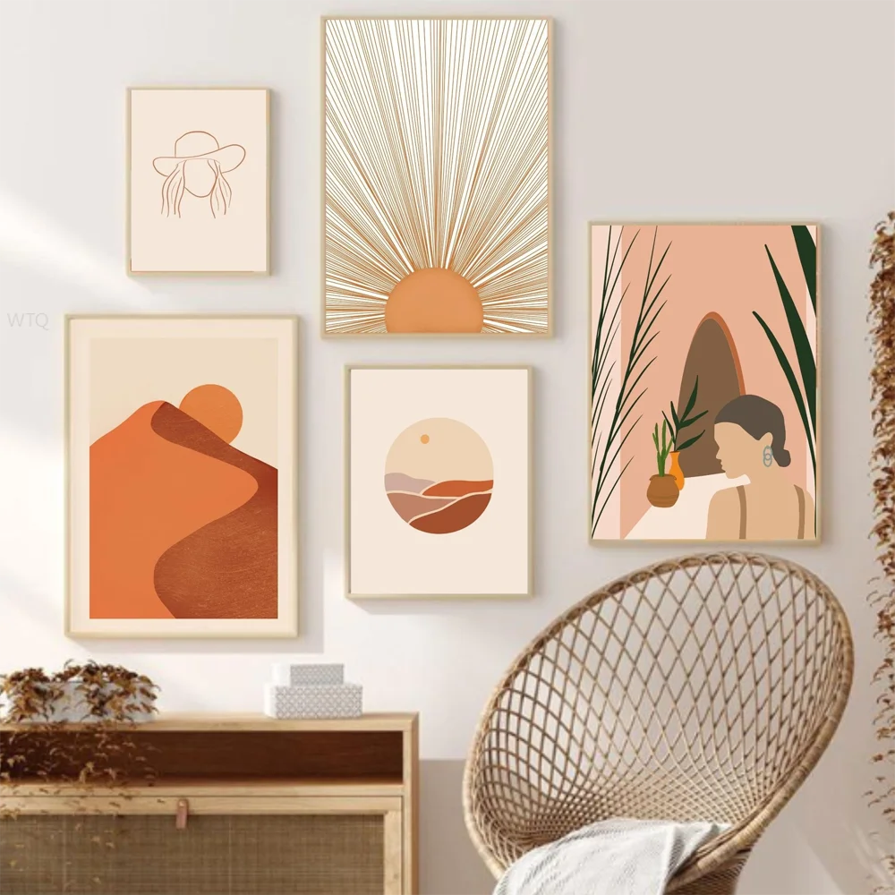 

Scandinavian Abstract Sunset Mountain Canvas Painting Morandi Style Poster Wall Art Posters Living Room Decor Nordic Home Decor