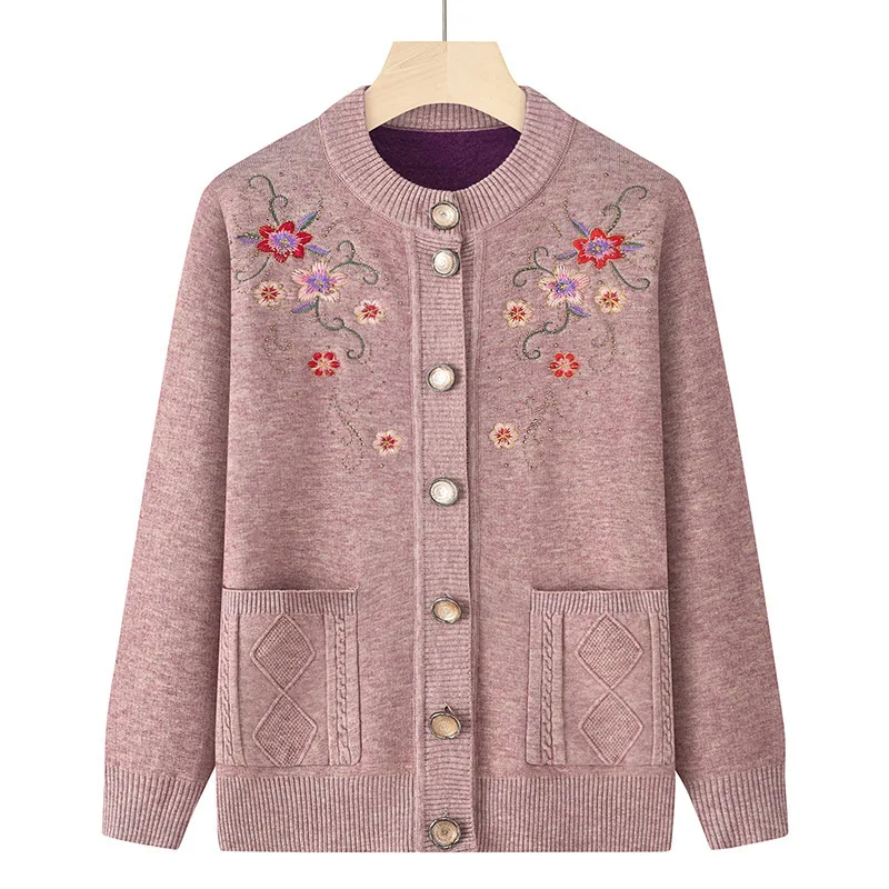 Осень-зима женский вязаный свитер утепленная бархатная теплая куртка для мам