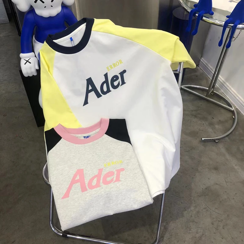 

Pure Cotton Ader Error T-shirts Men Women 1:1 Oversized Printed Logo Contrast Panel Raglan Short Sleeves