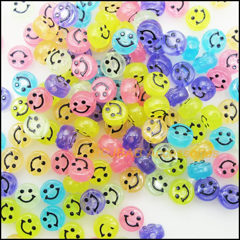 60 новых круглых акриловых шармов Smile разделительные бусины пластиковые