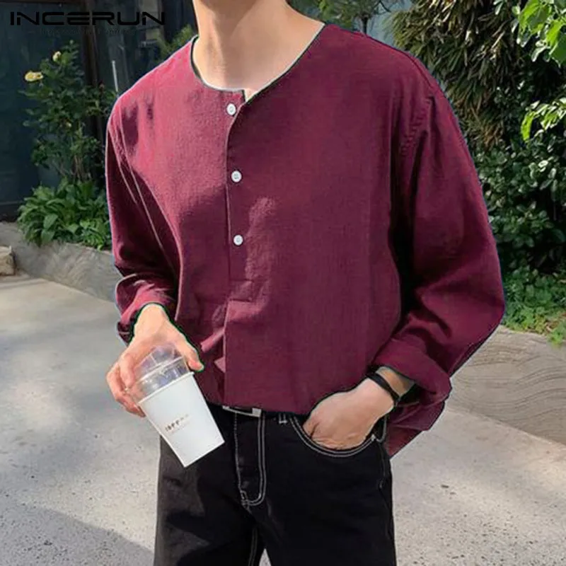 

INCERUN Tops 2023 Korean Style New Men Solid Half Open Barrel Shirt Casual Fashionable Male Hot Selling Long Sleeve Blouse S-5XL