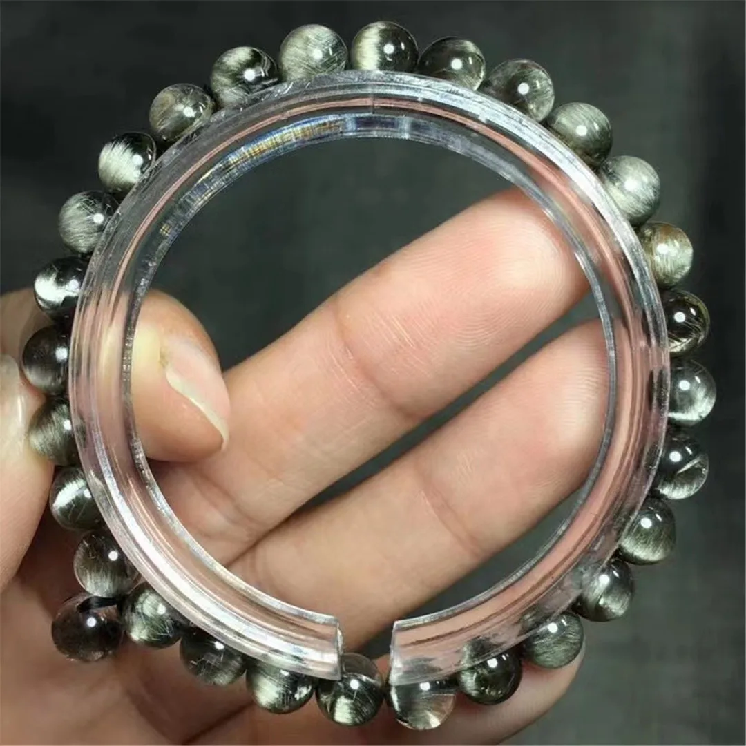 

6mm Natural Silver Brookite Platinum Rutilated Quartz Bracelet Jewelry For Woman Man Luck Gift Crystal Beads Rare Gemstone AAAAA