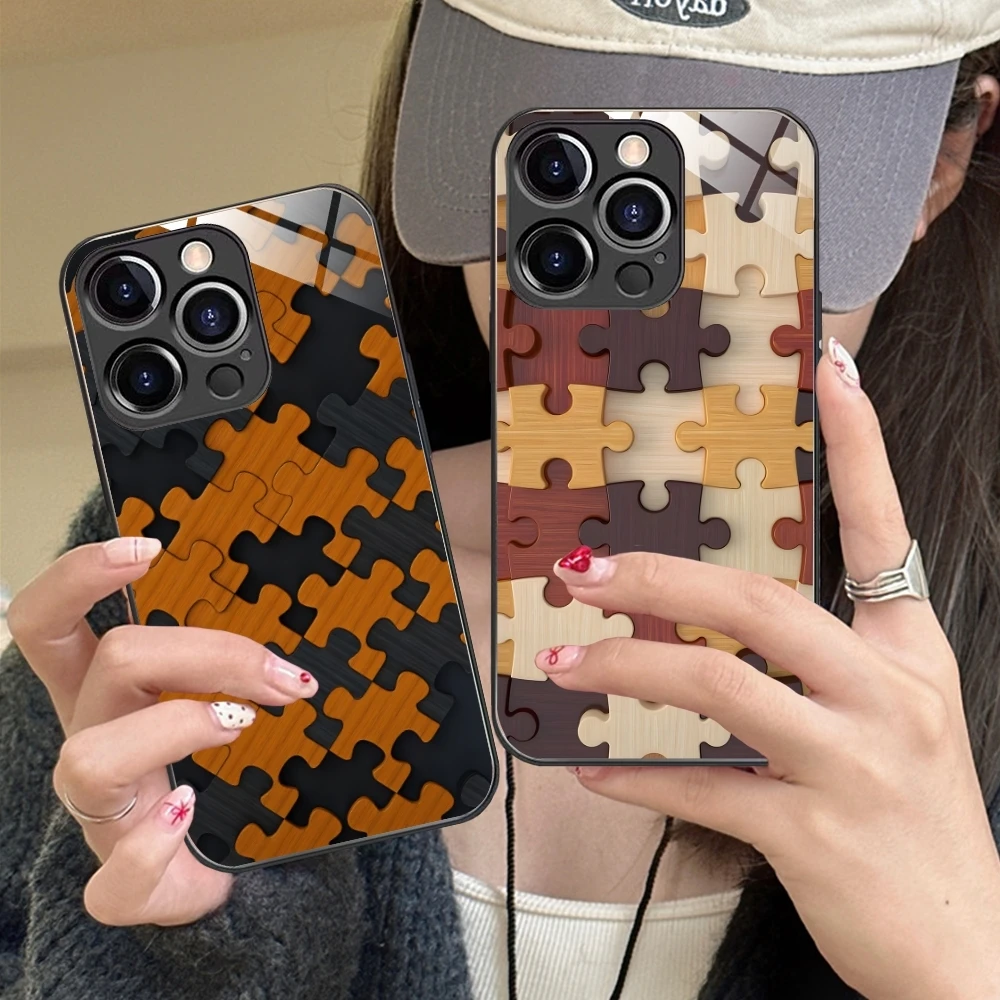 Puzzle Pretty Fashion Mobile Cell Phone Case for iPhone 16 15 14 13 12 11 X XR XS 8 Pro Max Plus Mini PC Glass Cover Shell