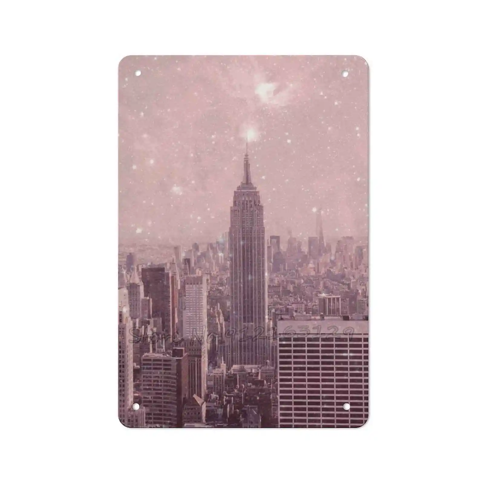 

Металлическая табличка В Стиле Нью-Йорка, Оловянная декоративная табличка для стен в гостиной, декор для стен со звездами, Галактикой, космосом, Туманностью, блестками розового цвета