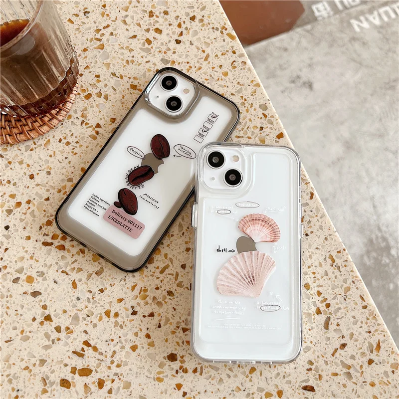 

Clear Bumper Case for iPhone 13 Pro Max 11 12 Transparent Coffee Bean Conch Acrylic Hard Cover 12 Pro Max 11 XR X XS 7 8 Plus