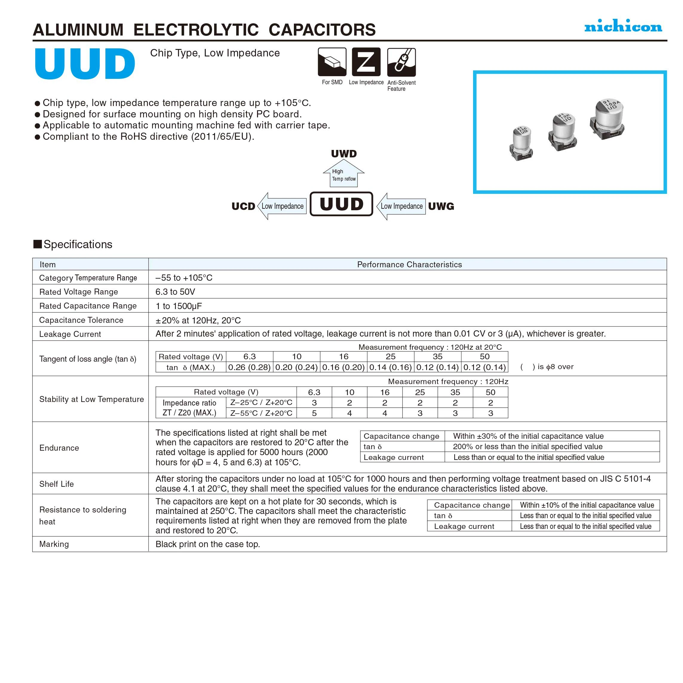 10-100 шт. электролитических SMD-конденсаторов Nichicon серии UUD 6.3В 10В 16В 25В 35В 50В 1мкФ~1500мкФ 100мкФ 220мкФ 470мкФ с низким ESR, оригинальные (art.: 3920dbfa36e64) - 3920dbfa36e64