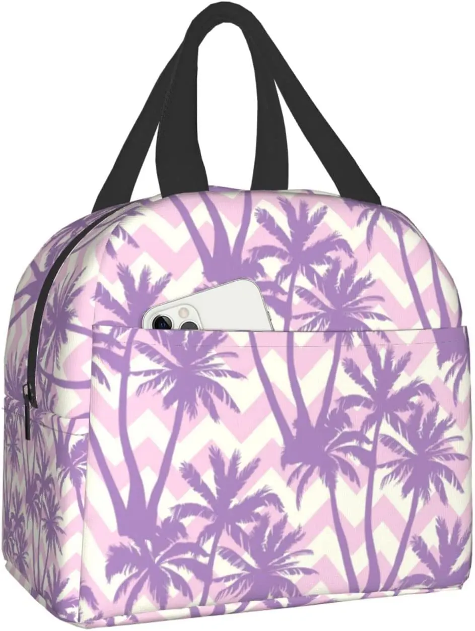 

Purple Palm Tree Lunch Box Insulation Lunch Bag for Women Men Reusable Lunch Tote Bags Perfect for Office Picnic Beach Travel