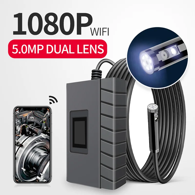 

1080P HD WiFi Industrial Endoscope Borescope IP67 Waterproof Semi-rigid Cable 2.0 MP 5.5mm Snake Camera for iPhone Android iOS