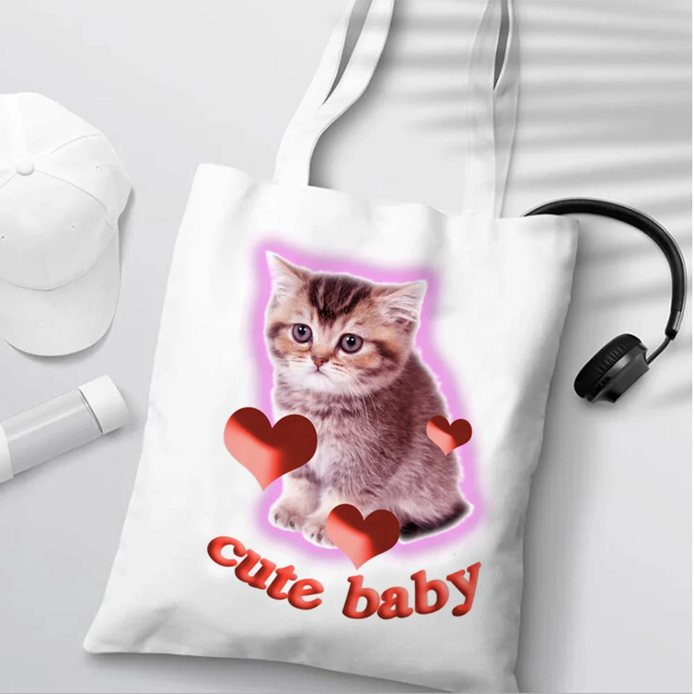 

Aesthetic cat print shopping bag shopper bolsas de tela reusable shopping handbag bag reusable sac cabas jute string sacolas