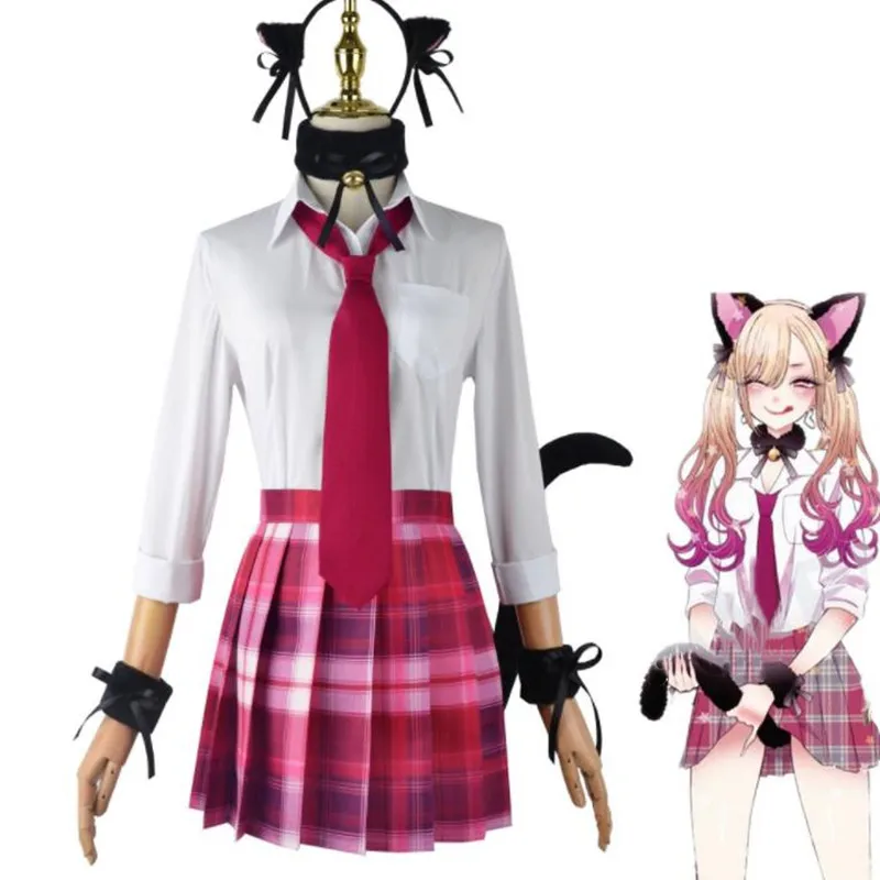 

Anime My Dress-Up Darling Cosplay Kitagawa Marin Costumes Women's Half Skirt Uniform Suit Scarf Necktie Tail Accessories Gift