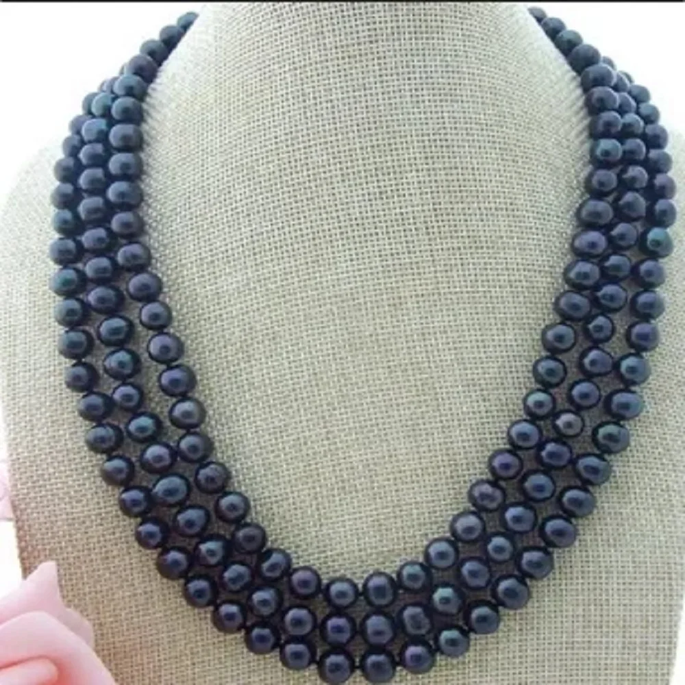 Mooie Parel Ketting AAAA 8-9мм отлича Ung Zwarte Ronde 18.19.20 дюймов 925s