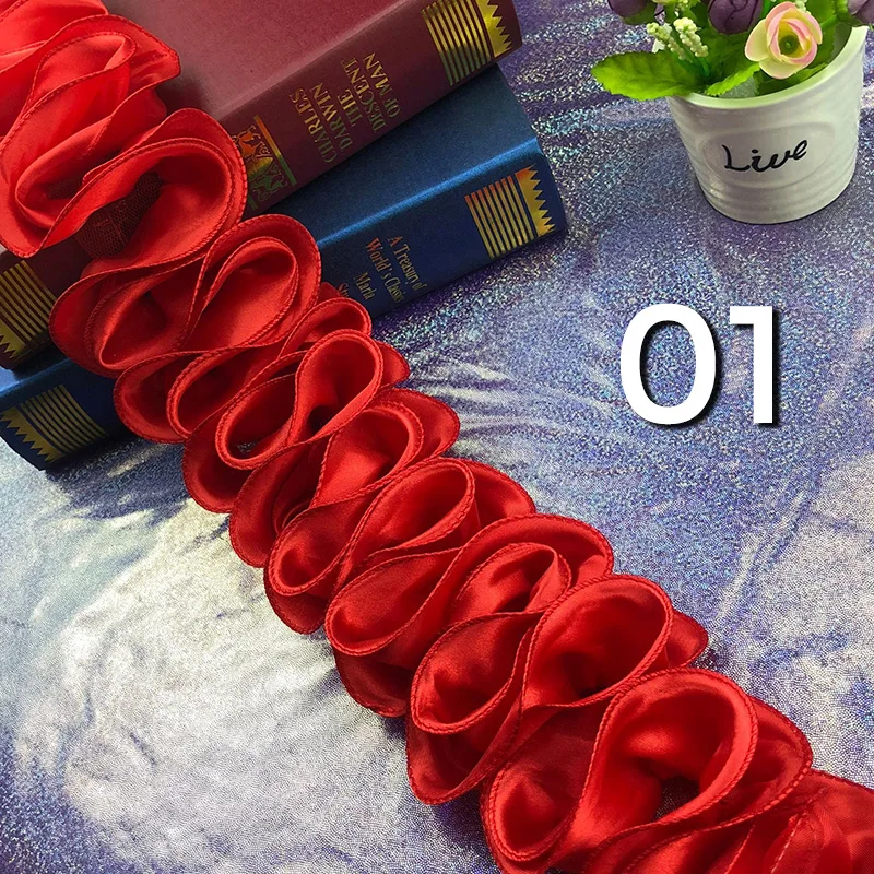 5 ярдов плиссированная отделка с рюшами блестящая атласная 3D кружевная ткань