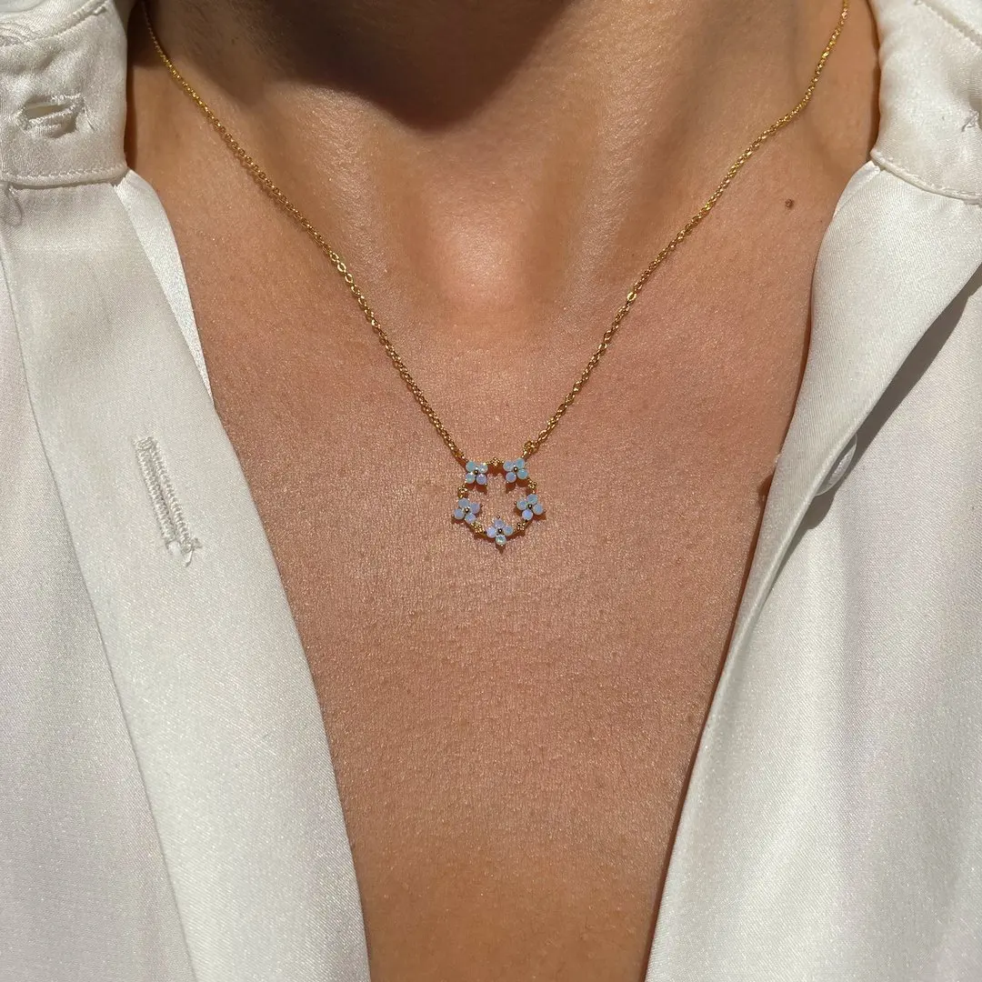 New INS Creative Blue Flower Anklet Cute Copper Gold Plated Zircon Ankle Chain For Women Girls Fashion Jewelry Gift