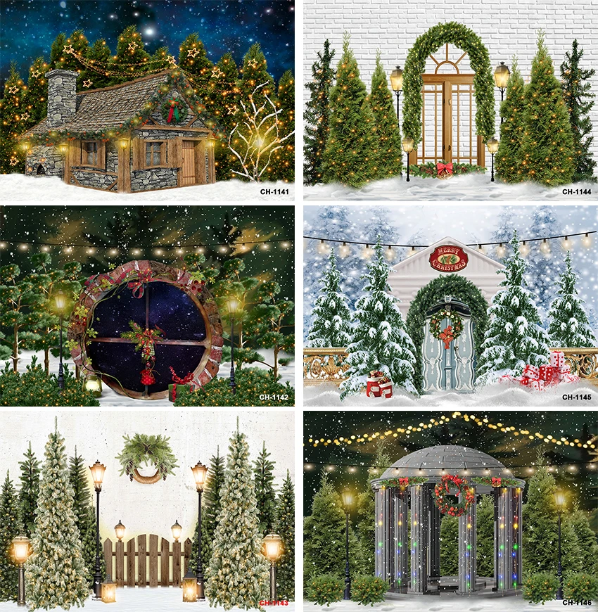 

Christmas Photography Background Xmas Trees Fireplace Snow Family Party Decor Children Portrait Backdrop for Photo Studio