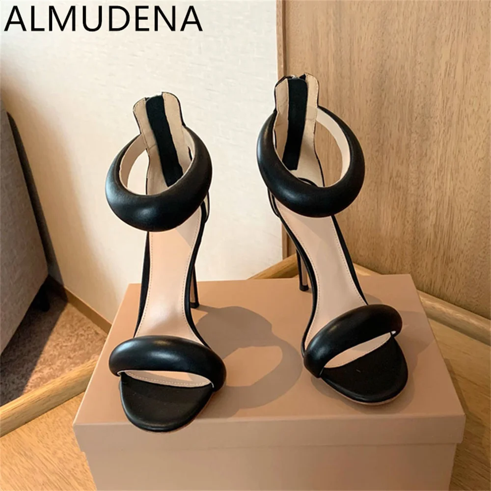 

Genuine Leather Round Toe Stiletto Heel Women Sandals Back Zip Super High Heel Sexy Party Dress Shoes Shallow Sheepskin Shoes