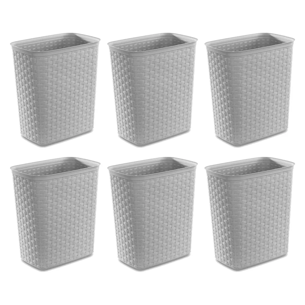 

(6 Pack) Sterilite Weave 5.8 Gallon Plastic Home/Office Wastebasket Trash Can garbage bin