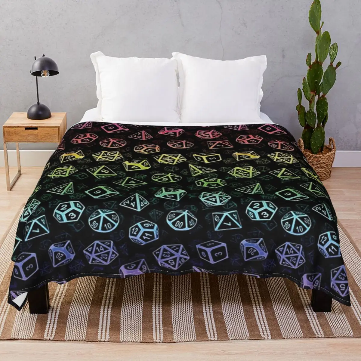 D20 Dice Set Pattern Blankets Fleece Plush Print Warm Throw Blanket for Bed Sofa Camp Office