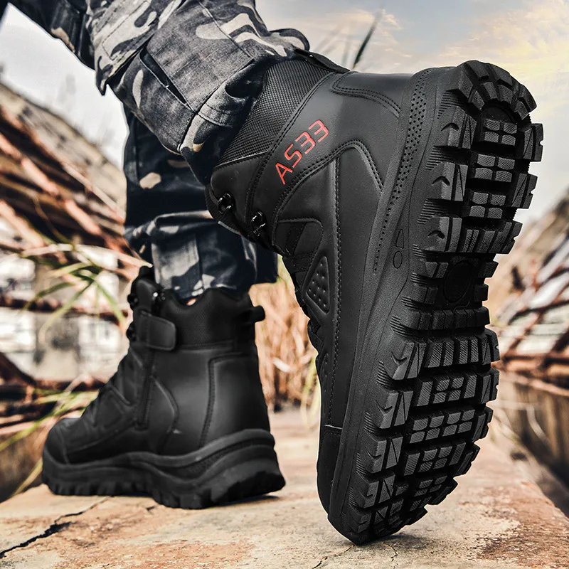 Мужские тактические ботинки на толстой резиновой подошве Нескользящие высокие