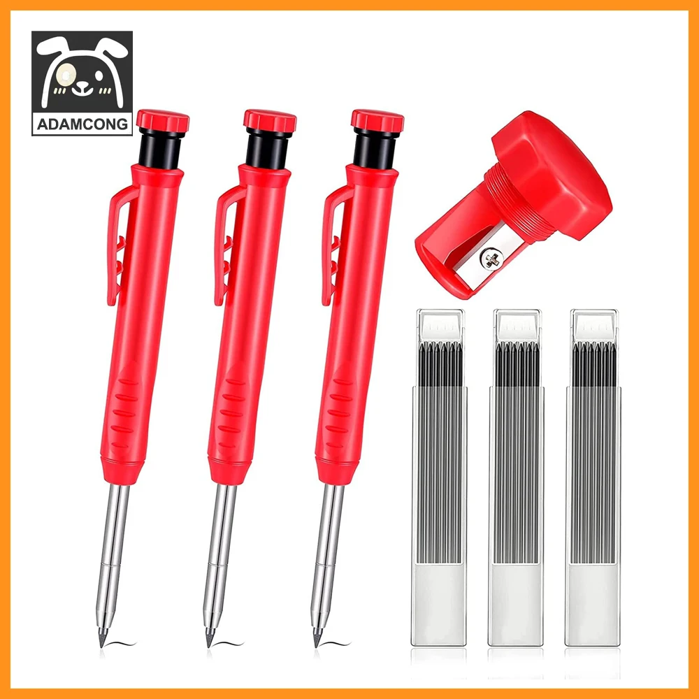

3 Pieces Solid Carpenter Pencil with 18 Refill, Mechanical Carpenter Pencil Set Built-in Sharpener, Tool Markers Woodworking