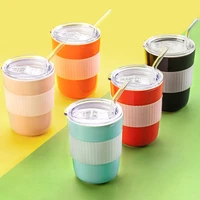 simple portable takeaway ceramic hand cup mug large capacity straw cup high value net celebrity milk cup water bottle with lid