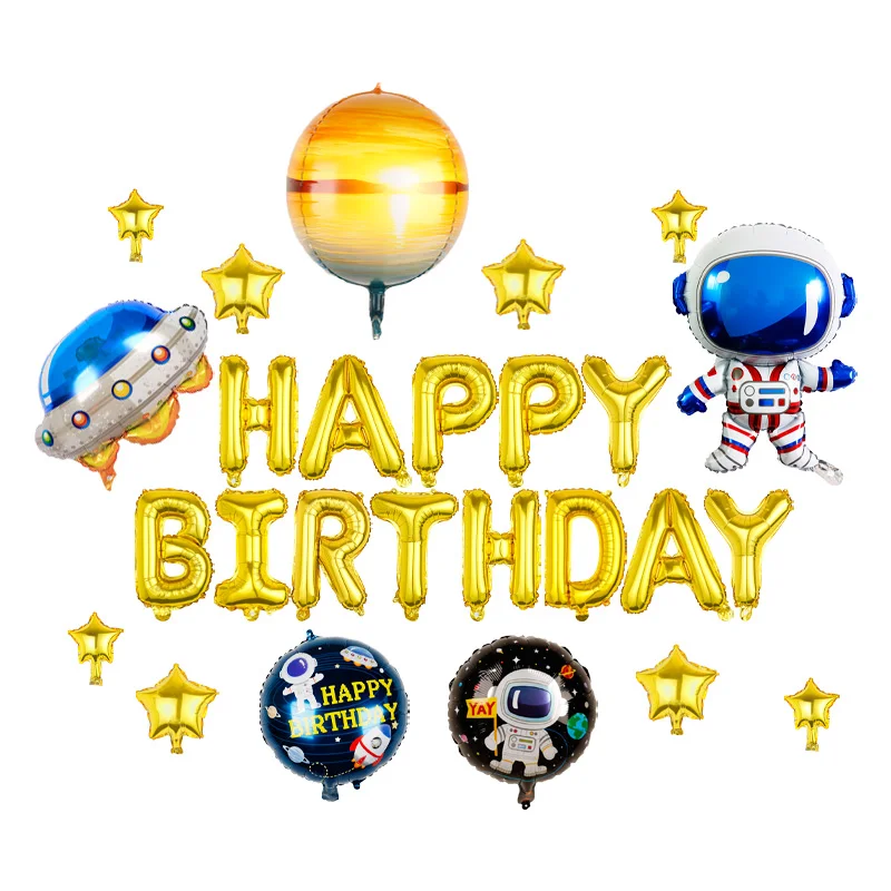 

29pcs/Set Cartoon Astronaut Rocket UFO Foil Balloons 16inch Golden Happy Birthday Letters Ballon Boy Girl Bday Decor Baby Shower