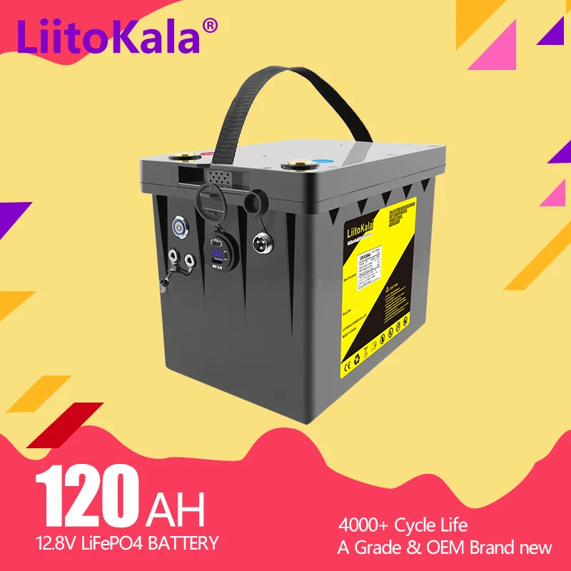

LiitoKala 12V 100ah 120ah Rechargeable lifepo4 battery pack Inverter 5V PD/12V DC output with Bms For RV Solar and Engine Boat