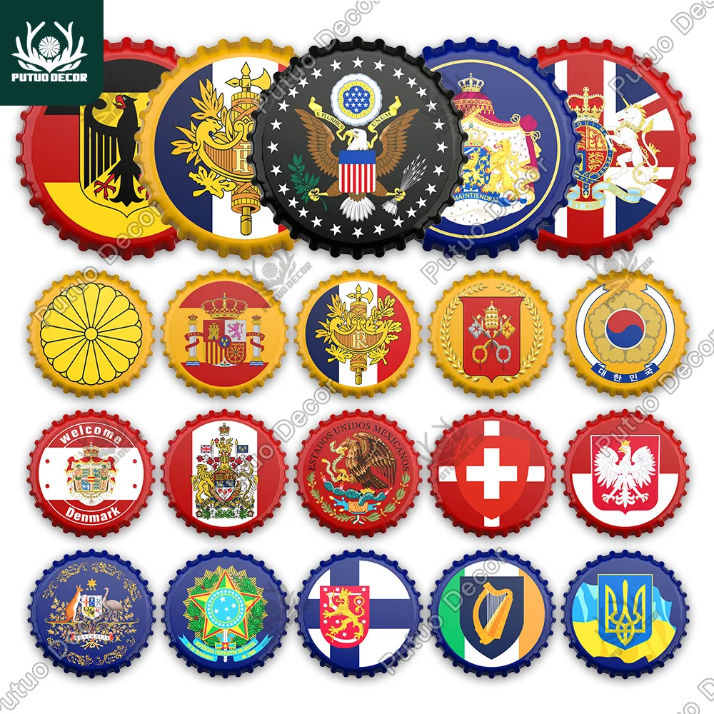 

Putuo Decor National Emblem Round Plaque Bottle Cap Patriotism Tin Metal Sign Decor For Bar Club Living Room Wall Decoration