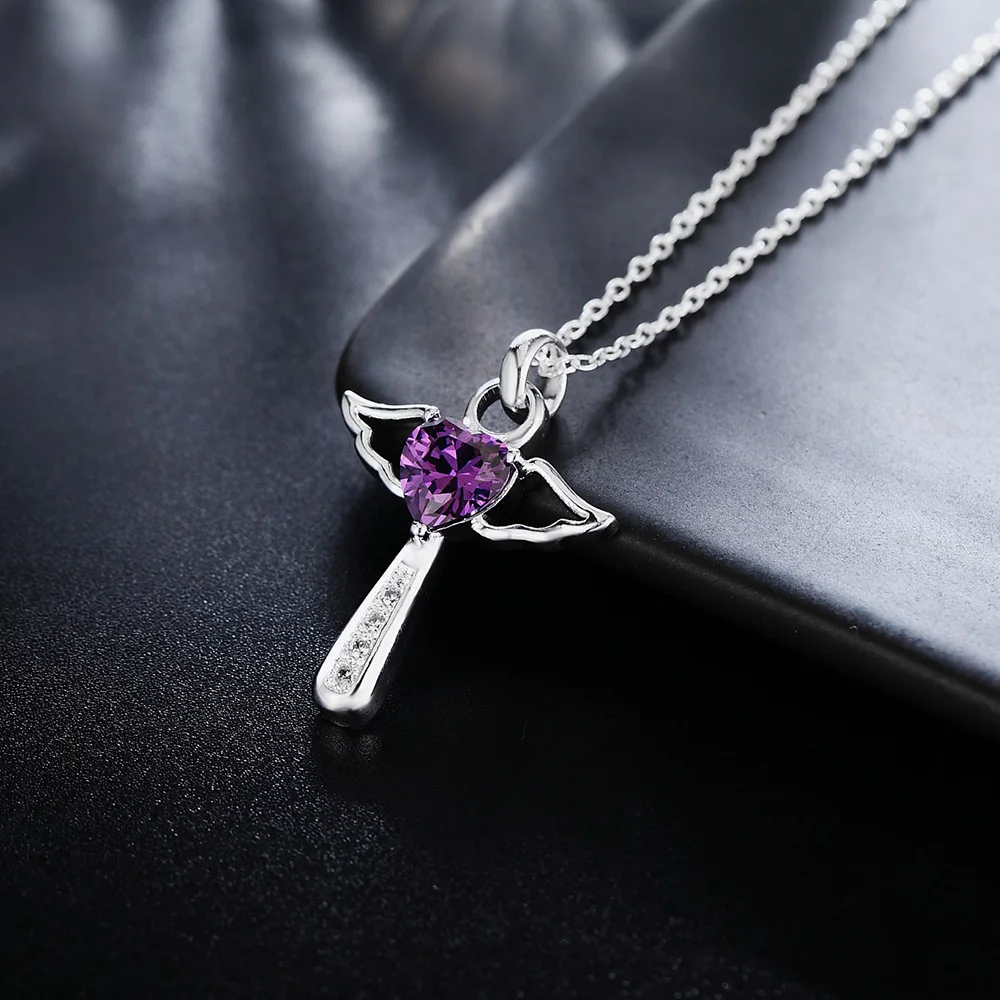 

YJSHHBD S925 Sterling Silver Heart Zircon Cross Necklace For Woman Fashion Wedding Gift Jewelry