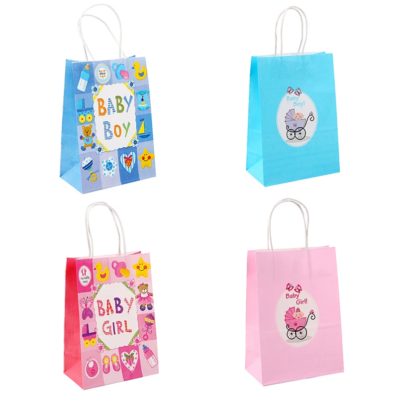 

4pcs Baby Shower Party Gift Bags Blue Pink Paper Handbag Candy Packaging Boy Girl Birthday Party Decoration Baby Shower Supplies